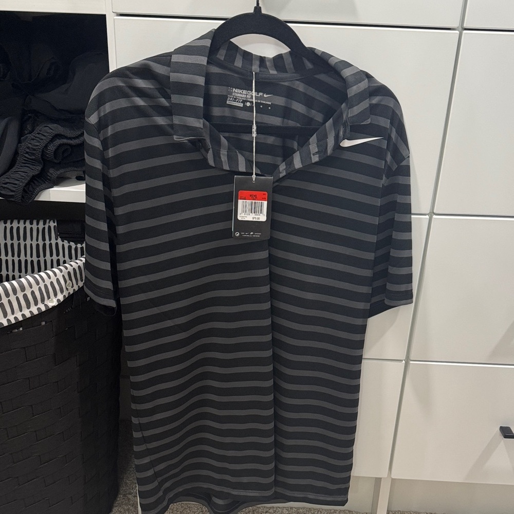 Nike Men's Dark Gray Striped Polo Shirt